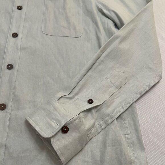 Shore Light Green Linen Men’s Long Sleeve Button Up Shirt Size Medium - Picture 2 of 9